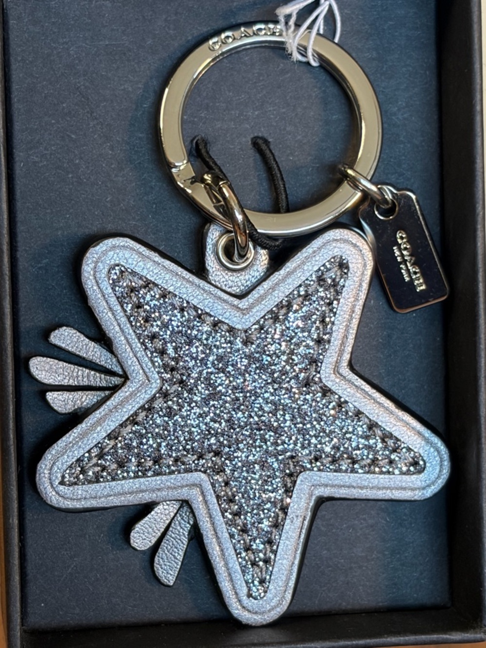 Coach Star Canyon Glitter Silver and Gunmetal Key Fob NIB F64350 - Picture 4 of 13